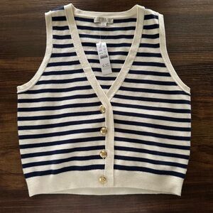 J. Crew Navy and Cream Striped Sweater Vest